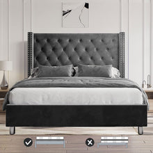 Load image into Gallery viewer, Queen Bed Frame Low Profile Platform Bed Upholstered Frame Velvet - EK CHIC HOME