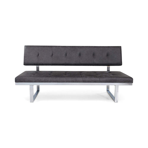 LIZ Contemporary Sofa Bench, Upholstered, Tufted, Microfiber and Iron, Slate and Chrome - EK CHIC HOME