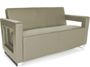 Soft Seating Lounge Sofa, Polyurethane, Black with Chrome Base - EK CHIC HOME