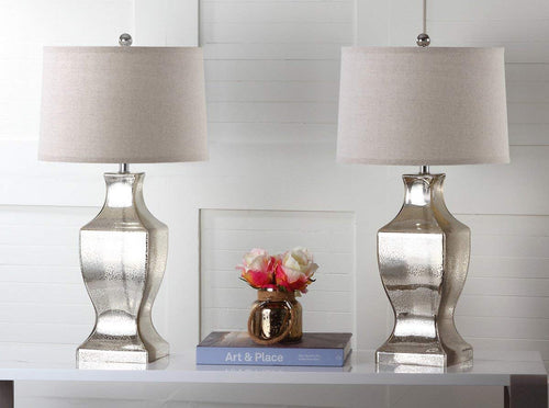 Glass Bottom Antique Silver 28.5-inch Table Lamp (Set of 2) - EK CHIC HOME