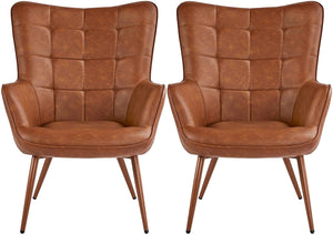 Leather Leisure  Accent Chair Upholstered Set of 2 - EK CHIC HOME
