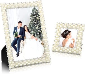 2 Pieces Pearl Picture Frame with Crystal Decor Wedding Photo Frame - EK CHIC HOME