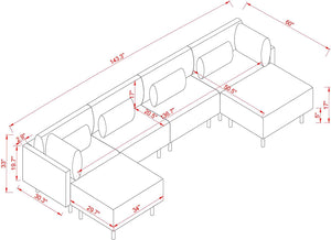 Modern Luxury U Shaped Couch with Metal Legs 4 Seat Sofa with 2 Ottoman - EK CHIC HOME