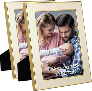 2 Pack 5x7 Gold Metal Picture Frame, Gift Photo Frames - EK CHIC HOME