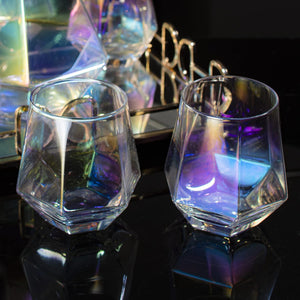 Diamond Iridescent Glass Diamond Decanter and Glasses Set, - EK CHIC HOME
