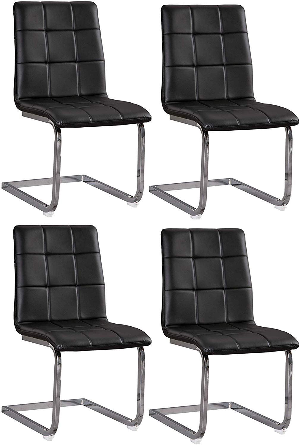 Dining Upholstered Side Chair - Set of 4 - Contemporary Style - Black/Chrome Finish - EK CHIC HOME