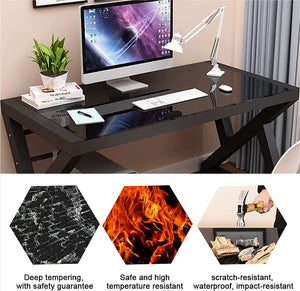 Glass Top Metal Frame, 55.1" Home Office Desks & Workstations - EK CHIC HOME