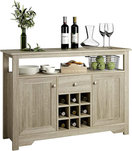 Wine Bar Cabinet with 9-Bottle Wine Rack Buffet Cabinet with Storage - EK CHIC HOME