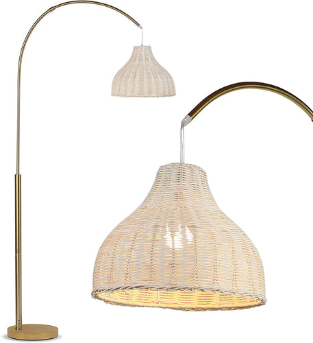 Lark Arc Floor Lamp - Unique Hanging Wicker Shade for Living Room - EK CHIC HOME