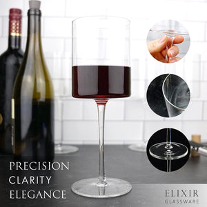 Square Red Wine Glasses Set of 4 - Hand Blown Edge Wine Glasses  - Modern Flat Bottom Wine Glasses - Unique Large Wine Glasses with Stem For  Cabernet, Pinot Noir