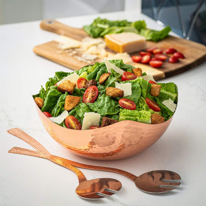 Salad Bowl with Servers - 3 Pc Set - Hammered Copper - EK CHIC HOME