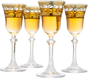 Crystal Gold Italian Design Red Wine Glasses Double-Row Gold -Set of 4 - EK CHIC HOME