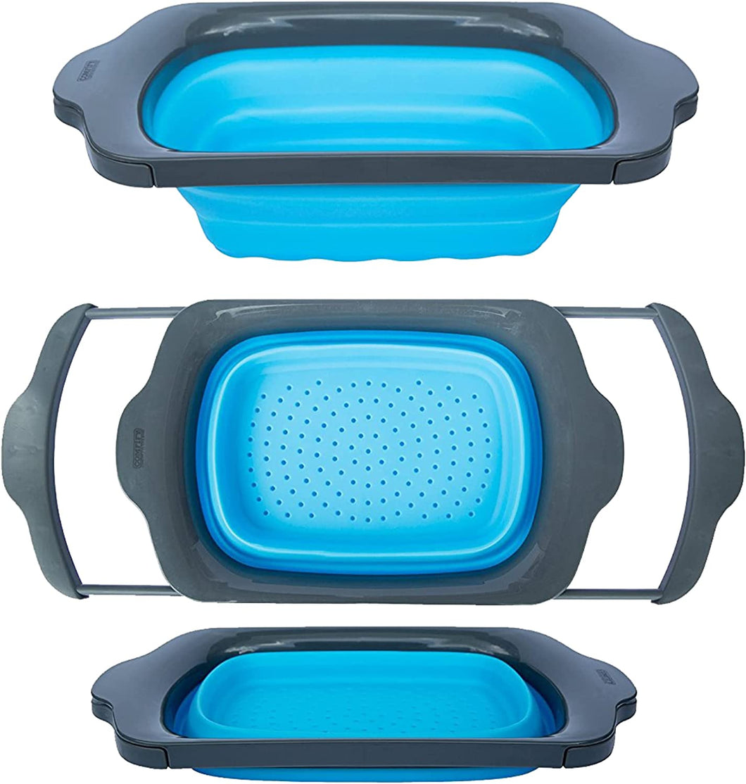 Collapsible - Blue & Grey - Over The Sink Colander with Handles - EK CHIC HOME