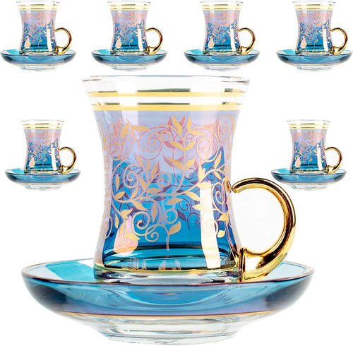 Vintage Turkish Tea Glasses Cups and Saucers Set of 6 f - EK CHIC HOME