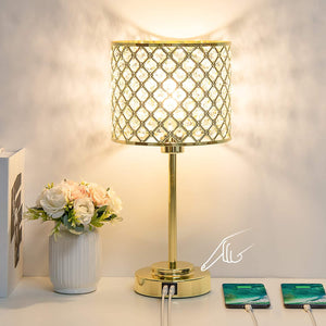 Touch Control Crystal Table Lamp with 2 USB Ports - EK CHIC HOME