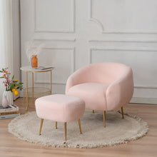 Load image into Gallery viewer, Accent Chair, White Accent Chair with Ottoman/Gold Legs - EK CHIC HOME
