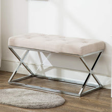 Load image into Gallery viewer, Upholstered Ottoman Bench X Metal Entryway Bench with Tufted Design - EK CHIC HOME
