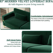 Load image into Gallery viewer, 85&#39;&#39; Modern Velvet Sofa Furniture with Two Bolster Pillows - EK CHIC HOME