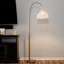 Load image into Gallery viewer, Lark Arc Floor Lamp - Unique Hanging Wicker Shade for Living Room - EK CHIC HOME