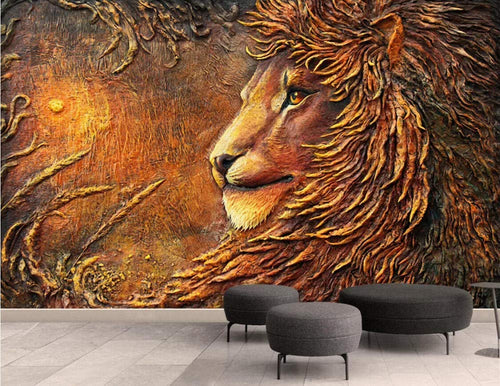 Wall Mural 3D Wallpaper Embossed Minimalist Golden Lion Living Room - 400cm×280cm - EK CHIC HOME