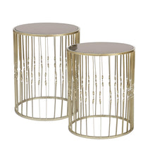 Load image into Gallery viewer, Decorative Nesting Round Set of 2 End Tables Rose Gold,Brown Glass - EK CHIC HOME