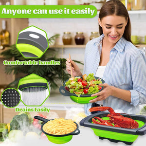 Collapsible Colander Silicone Strainer Set 3 Foldable Food Strainers - EK CHIC HOME