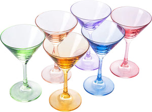 Large Martini Glasses Elegant Colors | Set of 6 | 8oz - EK CHIC HOME