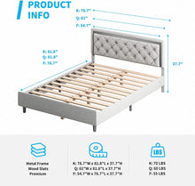Load image into Gallery viewer, Upholstered Full Size Bed Frame, Platform Bed with Button Tufted Headboard - EK CHIC HOME