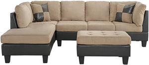 Faux Leather Sectional Sofa and Ottoman Set, Mocha - EK CHIC HOME