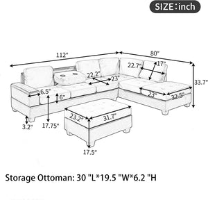 Reversible Sectional Sofa Set, Modern L-Shaped - EK CHIC HOME