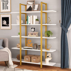 5-Tier Bookshelf, Vintage Industrial Style 70 ‘’ H x 12’’ W x 47’’L - EK CHIC HOME