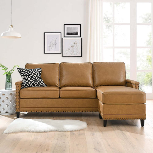 Modern Leather Sectional, Tan - EK CHIC HOME