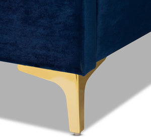 Modern and Contemporary Navy Blue Velvet Fabric Upholstered Queen Size - EK CHIC HOME