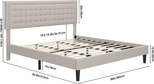 King Bed Frame, Button Tufted Upholstered Platform - EK CHIC HOME