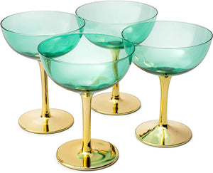 Colored Coupe Art Deco Glasses, Gold | Set of 4 | 12 oz - EK CHIC HOME