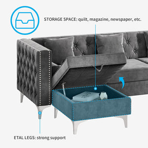 Sectional Sofa with Chaise Lounge, L-Shaped Couch with Storage Ottoman - EK CHIC HOME