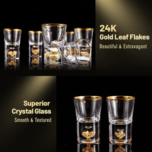 Crystal Shot Glass Set Decorated with 24K Gold Leaf Flakes - EK CHIC HOME