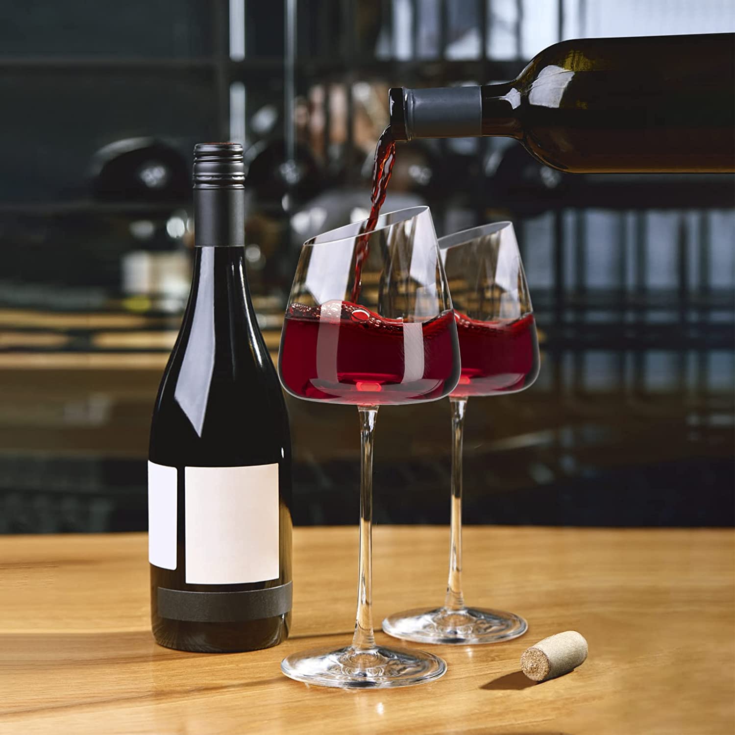 Modern Slanted Red Wine Glasses Set of 2 Long Stem Wine