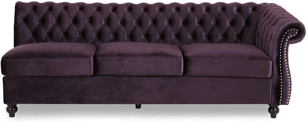 7 Seater Velvet Tufted Chesterfield Sectional BlackBerry - EK CHIC HOME