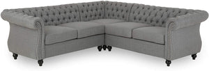 5 Seater Fabric Tufted Chesterfield Sectional, Dark Gray - EK CHIC HOME