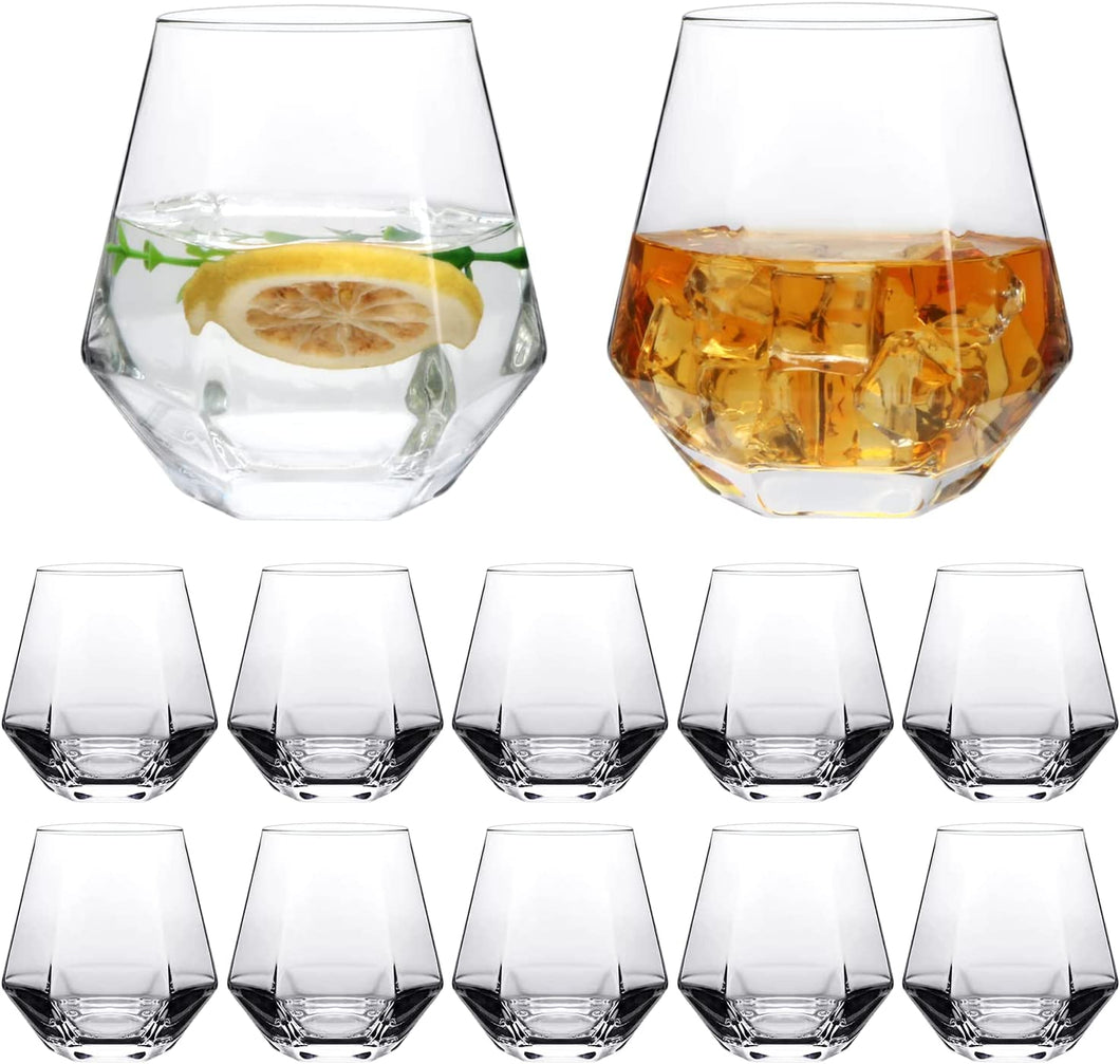 Diamond Wine Glasses,Stemless Red Wine Glass Cups Set of 12 - EK CHIC HOME