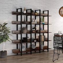Load image into Gallery viewer, Rustic Triple Wide 5-Tiers Open Bookcase, Vintage Industrial - EK CHIC HOME