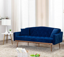 Load image into Gallery viewer, Velvet Futon Sofa Mid Century - Gold Metal Legs and 2 Pillows - EK CHIC HOME