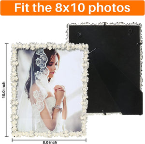 8x10 Picture Frame with Pearl for Wedding, Silver Plated Photo Frames - EK CHIC HOME
