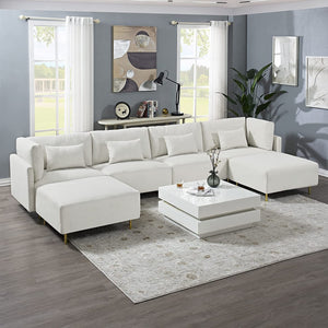 Modern Luxury U Shaped Couch with Metal Legs 4 Seat Sofa with 2 Ottoman - EK CHIC HOME