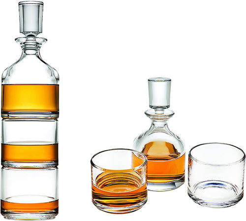 Stackable Whiskey Decanter and Whisky Glasses 3 pc set, - EK CHIC HOME