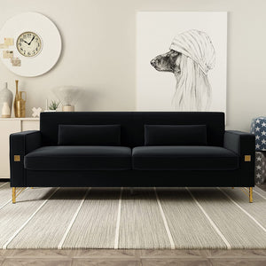 85'' Modern Velvet Sofa Furniture with Two Bolster Pillows - EK CHIC HOME