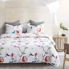 Load image into Gallery viewer, Floral Quilt Set, Botanical Flowers Birds Pattern Printed, 100% Cotton - EK CHIC HOME