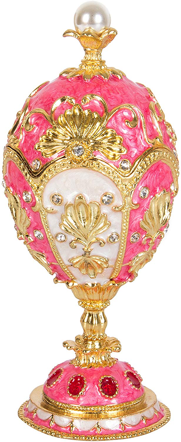 Hand Painted Enameled Faberge Egg Style Decorative Hinged Jewelry Trinket Box - EK CHIC HOME