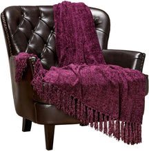 Load image into Gallery viewer, Chenille Velvety Texture Decorative Throw Blanket with Tassels (50x65) - EK CHIC HOME